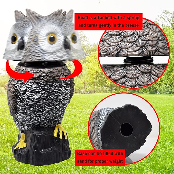 Galashield Owl Decoy to Scare Birds Away Scarecrow Fake Owl with Rotating Head 15" Tall