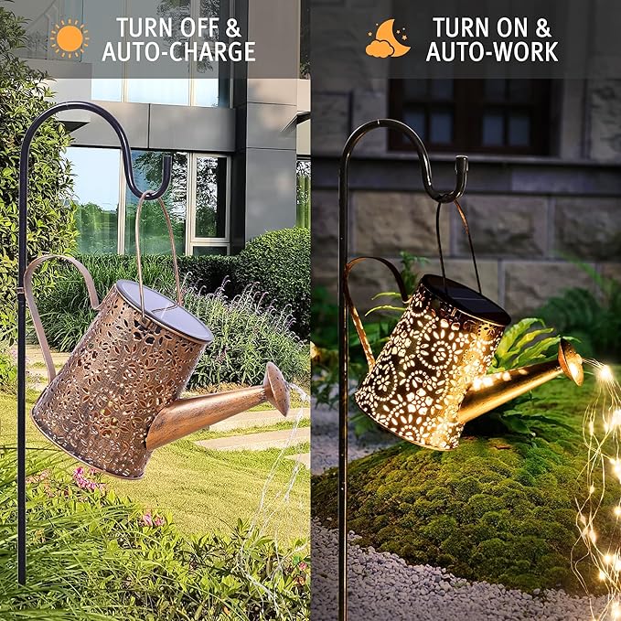 Otdair Solar Lights Outdoor Garden Decor, Metal Flower Solar Watering Can Lights with 2 Lighting Modes, Outdoor Decorations for Yard, Garden, Patio, Pathway, Christmas, Gift for Mom Grandma