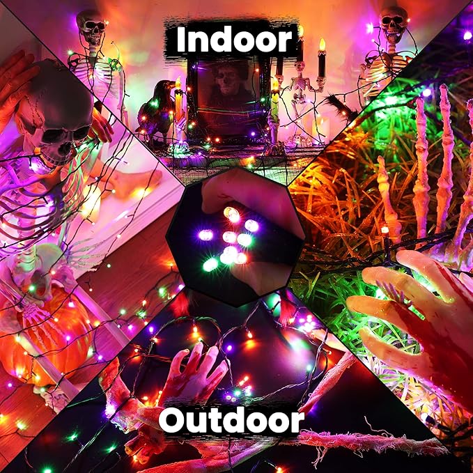 114ft 300 LED String Lights - Waterproof, 8 Modes, Orange, Green, Purple - Halloween Party, Garden, Indoor/Outdoor Decor