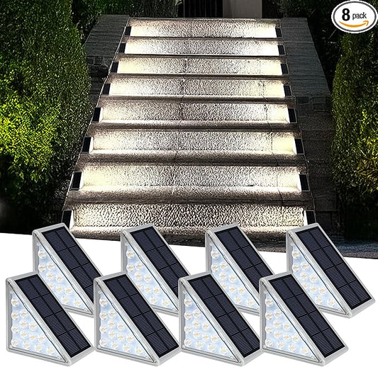 LED Solar Step Lights Waterproof Outdoor Stair Lights, Solar Deck Lights Outdoor Decor IP67 Solar Lights for Yard, Patio, Garden, Walkways, Front Door, Pathway, Driveway (8)
