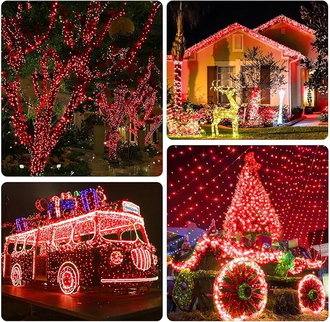 KNONEW 403FT 1000 LED Christmas String Lights Outdoor Green Wire Fairy Light 8 Modes & Timer Plug in Waterproof LED String Lights for Xmas Yard Tree Wedding Party Holiday Decorations(Red)
