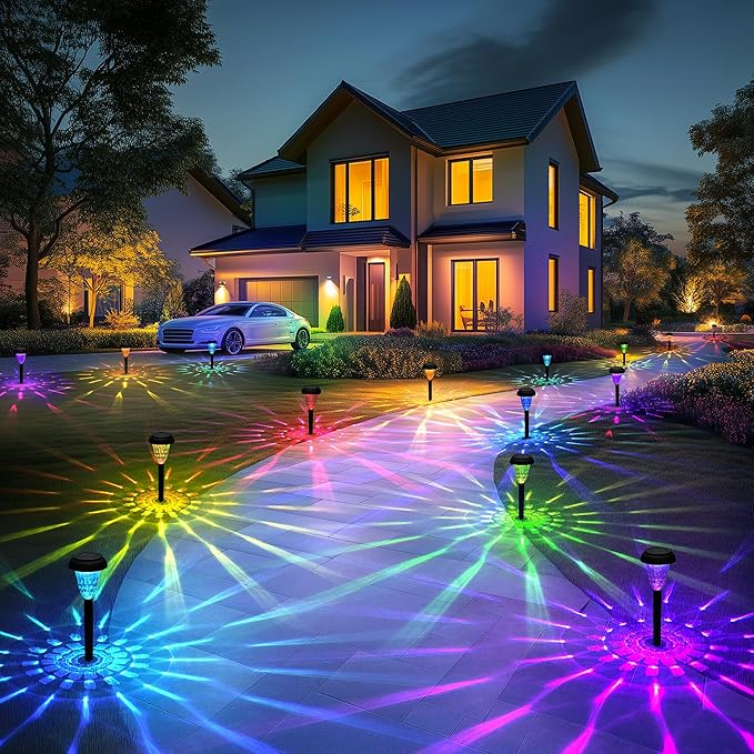 Garden Decor Solar Lights Outdoor Waterproof Outdoor Decor Solar Pathway Lights Color Changing Light for Patio Driveway Walkway Yard Backyard Lawn Landscape Decor (8 Pack)