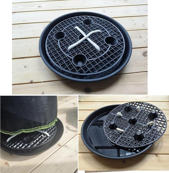 Plastic Plant Saucer Stand,4-Pack 14 inch, Elevated Plant Saucer Self-Watering Fabric Pot Base, Use Nonwoven Grow Bags, Plant Saucers Flower Pot Tray for Indoor-Outdoo and Grow Tents Greenhouses