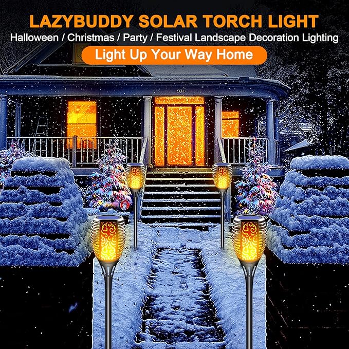 Solar Torch Lights 8 Pack - Outdoor Waterproof Solar Tiki Torches with Realistic Flickering Flame, 3-in-1 Hanging Lanterns, Fire Effect Landscape Decoration for Garden, Pathway, Yard & Patio