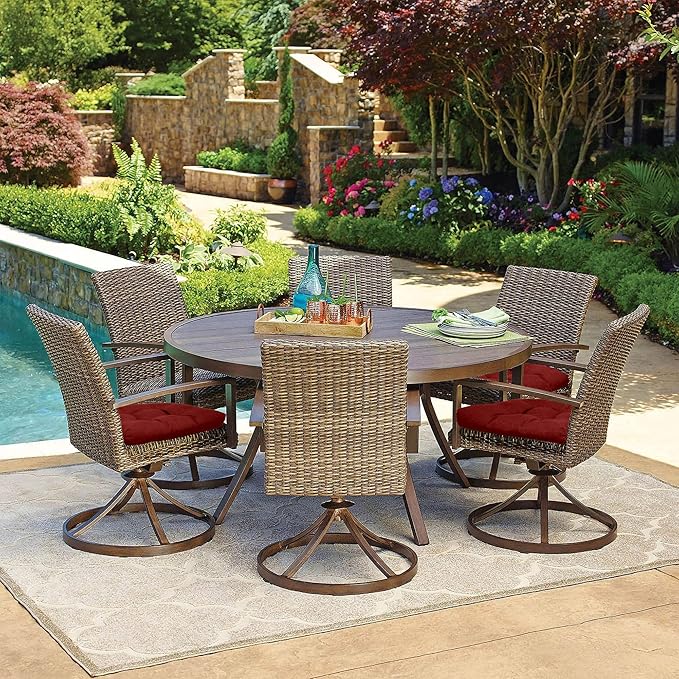 RACE LEAF 17" x 17" Patio Chair Seat Pads Red - Outdoor/Indoor Patio Cushions Set of 2 - Replacement Cushions for Chairs and Seating - Olefin Seat Pads for Porch, Deck, and Garden Seats