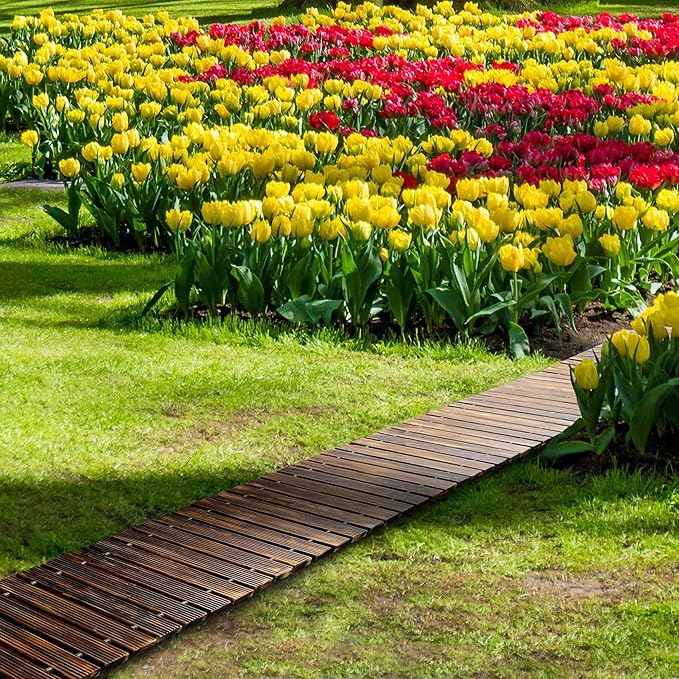 RELIANCER 8' Wooden Garden Pathway,Outdoor Roll Out Cedar Straight Walkway,Patio Path Decorative Garden Boardwalk Walkways,Weather-Resistant Roll Up Beach Wood Road Floor,Wedding Party Pathways
