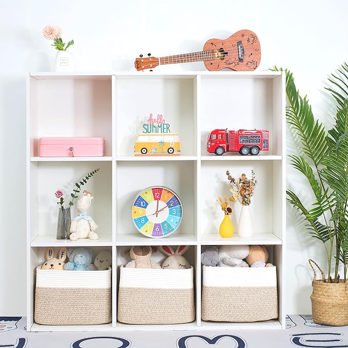 MINTWOOD Design Storage Basket for Shelves, Decorative Baskets for Organizing, Book Basket, Storage Cube Bin Box, Woven Closet Organizer, Pantry Closet and Shoe Basket, Light Brown