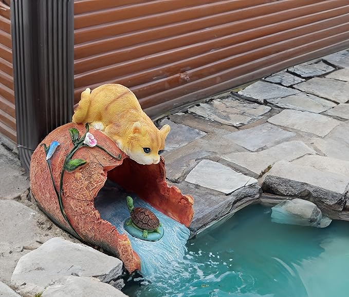 Cat Statue 3" x 4" Gutter Downspout Splash Block, Outdoor Garden Animal Decor Sculpture, Decorative Gutter Extension Diverter, UV-Resistant, Perfect for Garden Rain Downspout Diverter