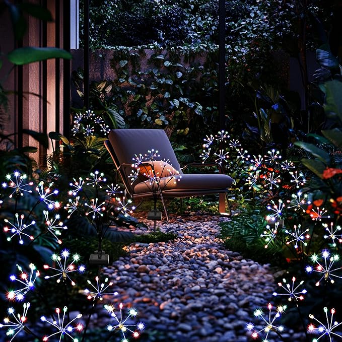Solar Garden Decor Lights Outdoor, Solar Powered Lights Waterproof for Yard Patio Porch Flowerbed, Fairy Gardening Supplies Gifts Firwork(8 Pack Multi-Colored)