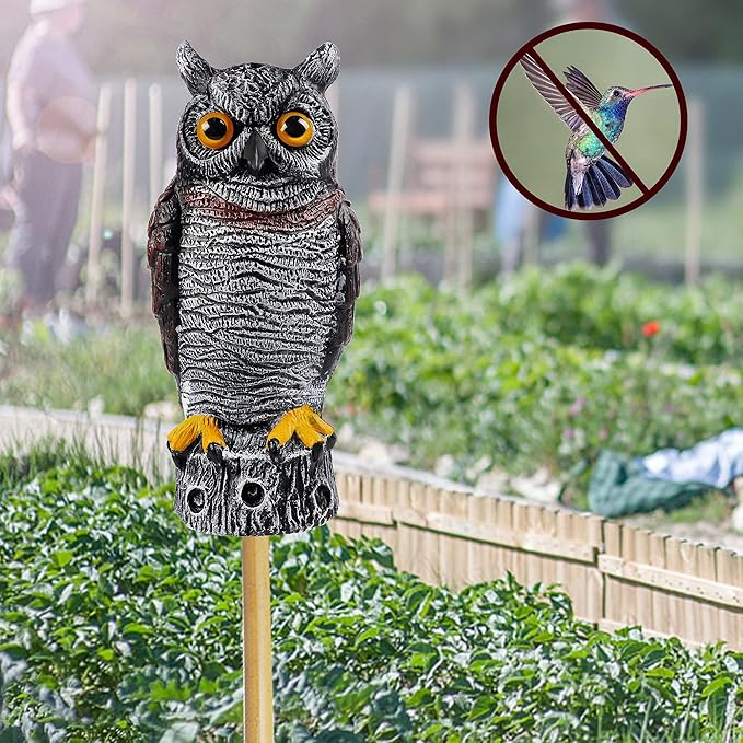 Hausse Fake Owl Decoy Bird Scarecrow Sculpture, 13.6 Inch Plastic Horned Owl Bird Deterrents, Garden Protectors, Nature Enemy Pest Repellent for Outdoor Garden Yard