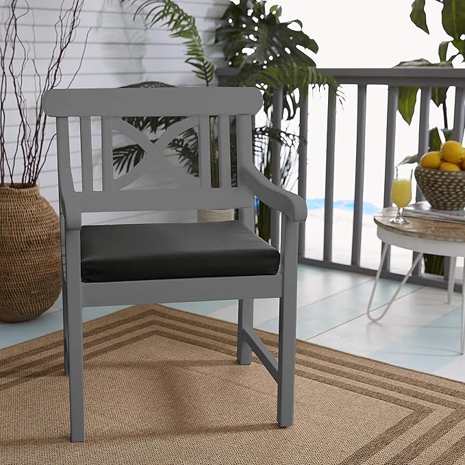 Sorra Home Sunbrella Bristol Square Chair Cushion (Set of 2) - Fade & Water Resistant, Outdoor & Indoor Patio Seat Cushion with Plush Foam - Canvas Black (19" x 19" x 2.5")
