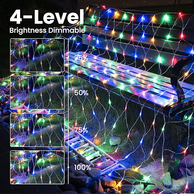LYHOPE 12ft x 5ft 360 LED Christmas Net Lights, 11 Modes 30V Christmas Net Lights, Clear White-Multi Color Changing Mesh Decorative Net Lights for Xmas Tree Bush Wedding Garden Outdoor Indoor Decor