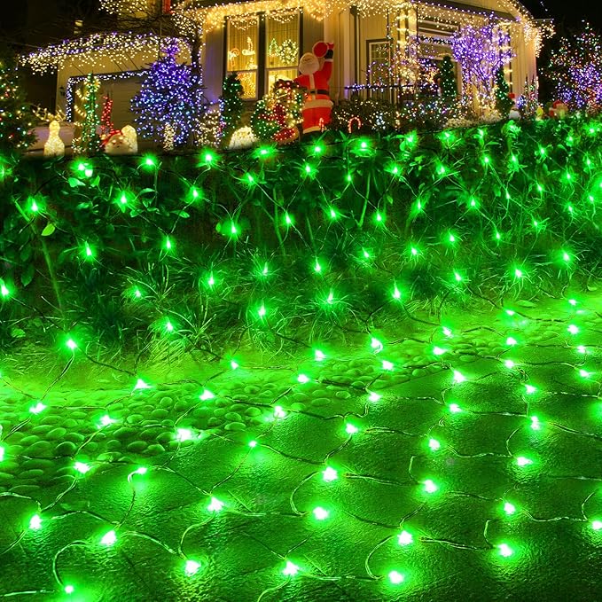 Pooqla 14.8x4.9 Ft Net Lights, 300 LED Christmas Outdoor Green Lights With 8 Modes, Connectable Waterproof Mesh String Fairy for Bushes Tree Garden Halloween Decor