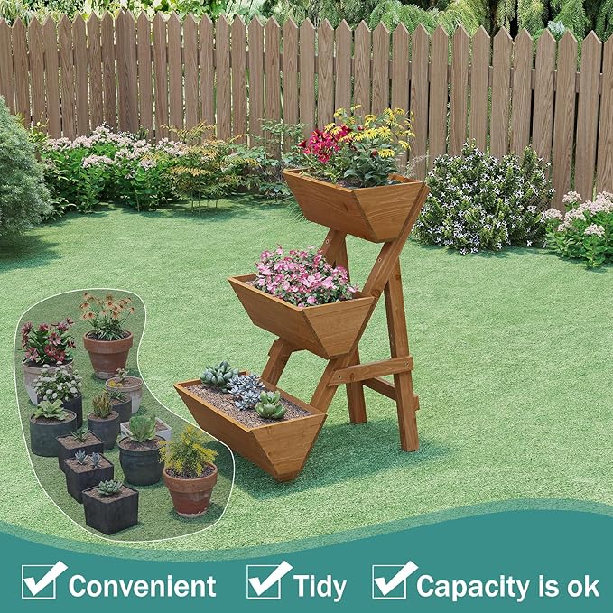 Small Raised Garden Bed, 3 Tier Vertical Garden Planter for Indoor & Outdoor, Raised Planter Box with Legs