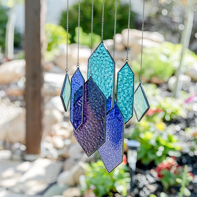 Stained Glass Window Hanging Sun Catchers Indoor Window Decor Azure Dream Stained Glass Panels Handcrafted Preassembled Vivid Real Stain Glass Art Reconfigurable