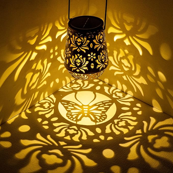 Solar Lanterns Outdoor Decor Waterproof,2Pack Flower Hanging Gifts for Women, Mom, Solar Garden Lights Metal Decoration for Outside,Yard, Patio,Garden,Porch,Pool