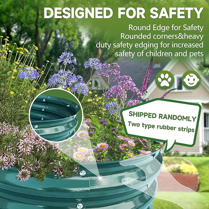 Galvanized Metal Raised Garden Bed 4x2x1ft Large Raised Planter 1Pack Outdoor Blue Planter Box with Rubber Stripe and Safety Gloves for Vegetables, Fruits, Flowers