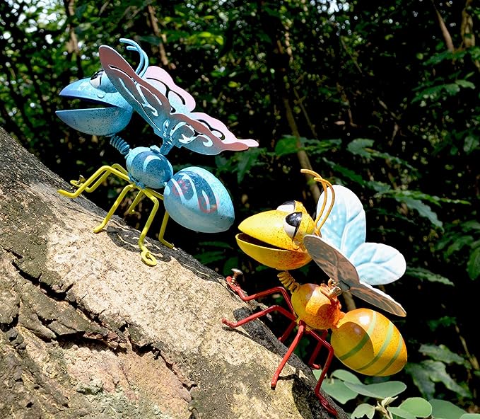 GIFTME 5 Garden Decor Bee and Butterfly,Metal Outdoor Decorations for Garden, Set of 2 Metal Yard Art-Perfect Garden Lover Gifts
