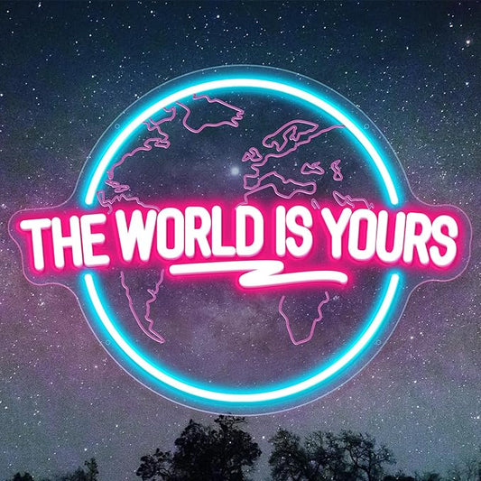 The World Is Yours Neon Sign, Carved Planet The World Is Yours LED Neon Light Lamp for Wall Decor, Light Up Signs for Office Wedding Man Cave Game Room Bedroom Birthday Gift