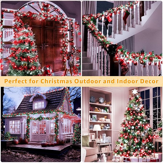 Ollny Christmas Lights Outdoor 800LED 262FT, Red and White Plug in Fairy Lights with Remote, 8 Modes Waterproof Timers Dimmable LED String Lights for Indoor House Outside Bedroom Patio Balcony