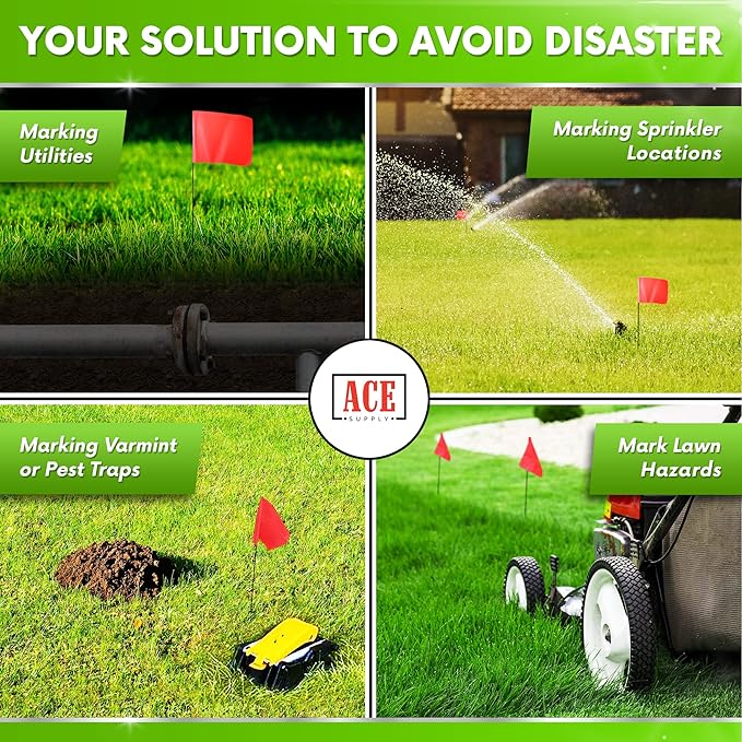 Fluorescent Orange Yard Marking Flags - 4x5x15 Inch Marker Flags - 50 Pack - Markers For Lawn, Irrigation, Landscaping, Survey & Sprinkler Head Marking