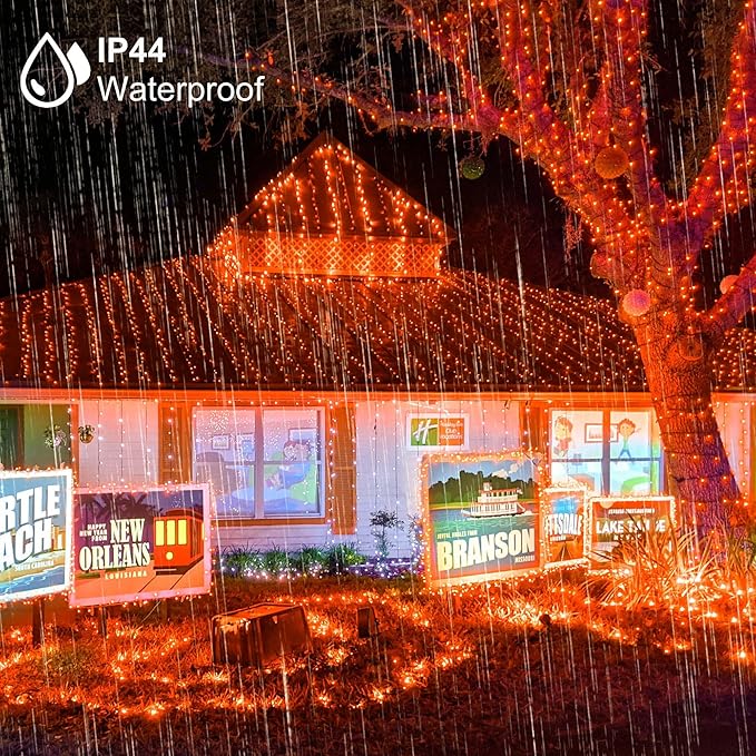 weillsnow 164FT 500 LED Orange Halloween Lights, 8 Modes Waterproof Plug in String Lights for Halloween Indoor Outdoor Yard Party Wedding Garden Home Decorations (Orange)