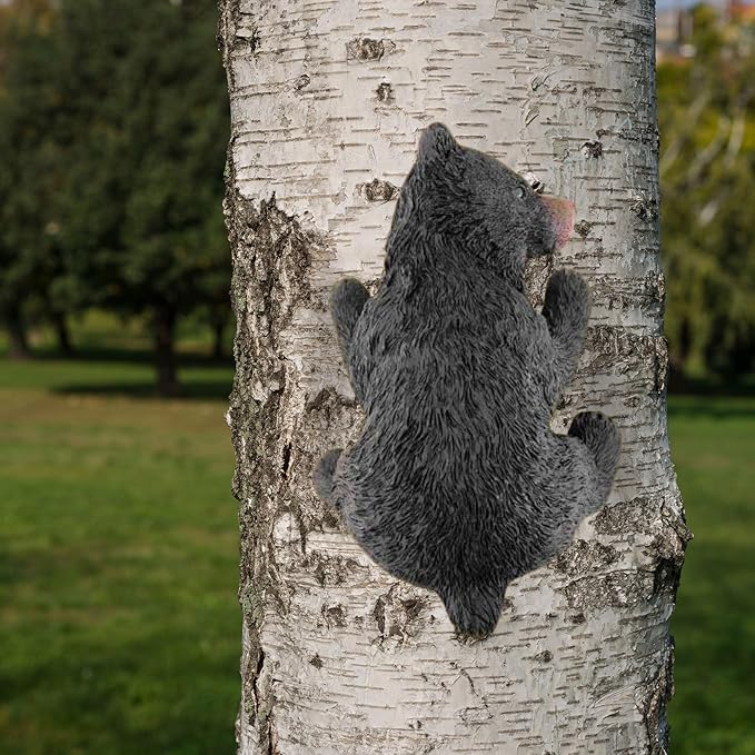 BestGiftEver Black Bear on a Tree Sculpture - Realistic Baby Bear Cub Tree-Mounted Ornament - Wildlife-Inspired Polyresin Garden Decor - Outdoor Bear Yard Decoration for Wildlife Lovers