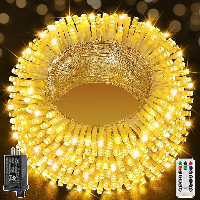 Ollny Outdoor String Lights 800LED 262FT, Warm White Waterproof Fairy Light with Remote Plug in, 8 Modes Timers Dimmable Christmas Lights for Outside Indoor Bedroom Patio Camping Garden