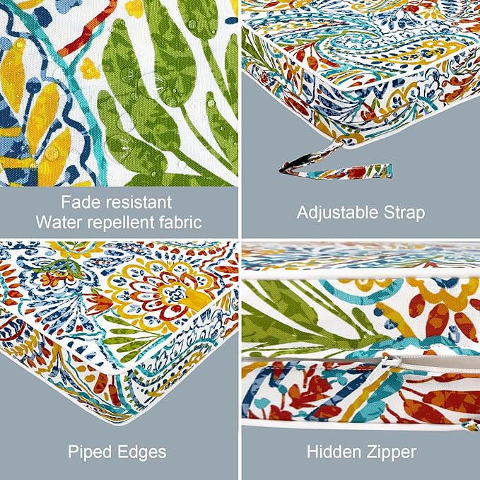 LVTXIII Patio Chair Cushions 22"x22"x3", Water-Repellent Outdoor Seat Cushions for Patio Furniture, Square Chair Pads with Ties for Home Garden Decoration, Set of 2, Paisley Multi