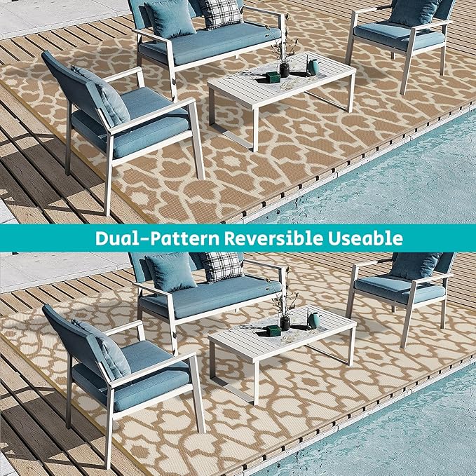 HEBE Outdoor Rug Waterproof 8x10, Plastic Straw Rug Camping Rug, Reversible Outdoor Patio Rugs RV Mat Clearance, Indoor Outside Floor Carpet for Porch,Deck,Camper,Balcony,Backyard