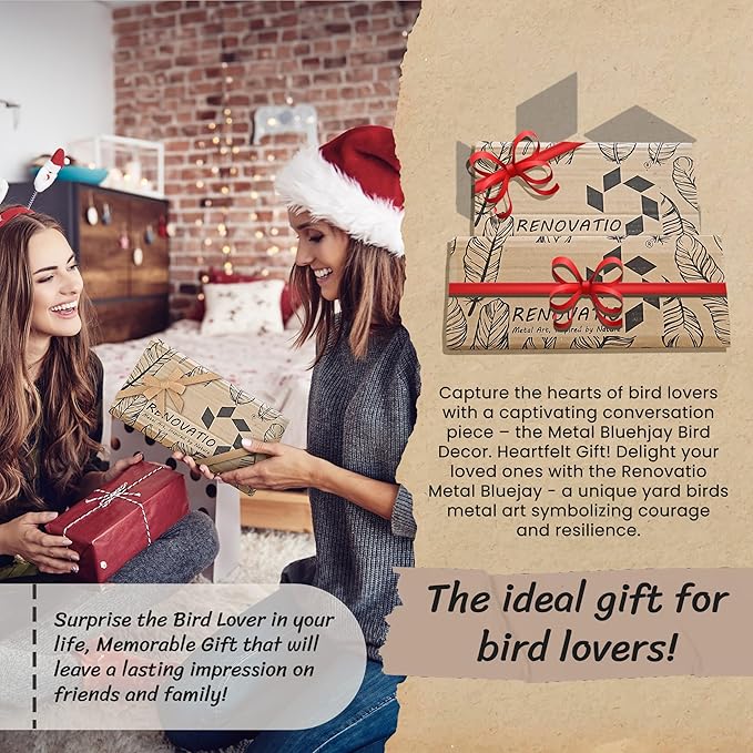 Renovatio Metal Bird Decor – Rustic Bluejay Decoration, Metal Garden Sculpture, Outdoor Tree Ornaments – A Unique Outdoor Yard Decor – Bluejay (Black)