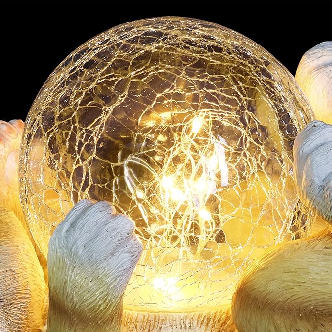 Exhart Garden Sculpture, Solar Cat Garden Statue with LED Light Crackle Ball, Outdoor Garden Decoration, 10.5 x 7.5 Inch, Multicolor, Resin