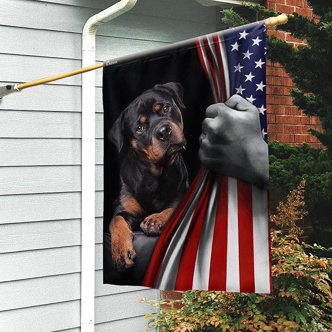 FLAGWIX Patriot American Dog Flags - Rottweiler Double Sided Flag - 4th of July Decorations for Home, Outside, Patriotic House Flag 30x40 Heavy Duty Canvas, Decorative Indoor Outdoor Flag