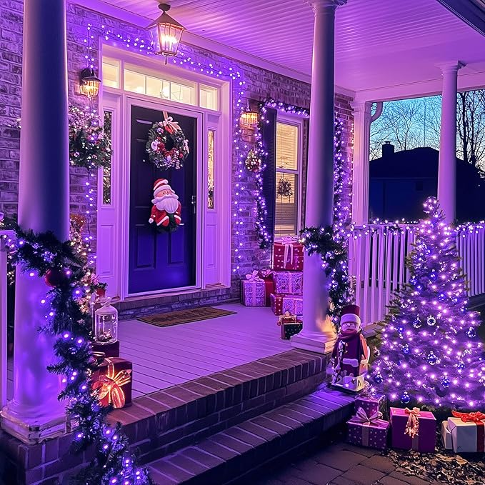 JMEXSUSS 2 Pack Purple Solar Lights Outdoor Waterproof: Each 100 LED 33ft Purple Solar Christmas Lights - 8 Modes Solar Christmas Lights for Outside Tree Holiday Garden Party