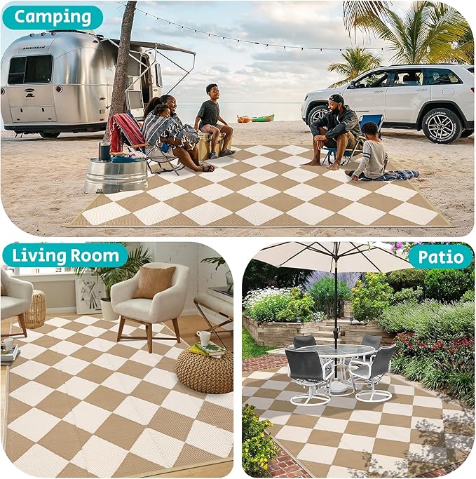 HEBE Outdoor Rug Waterproof 9x12, Plastic Straw Rug Camping Rug, Reversible Outdoor Patio Rugs RV Mat Clearance, Indoor Outside Floor Carpet for Porch,Deck,Camper,Balcony,Backyard