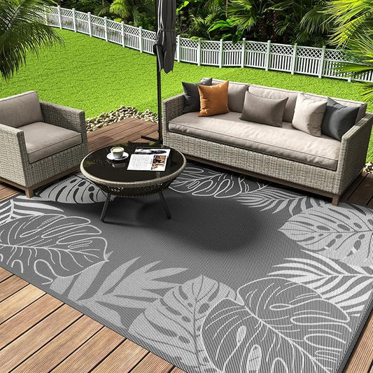 COCOER Tropical Outdoor Rug 9x12 Reversible-Waterproof Patio Rug-Quick Dry Outdoor Carpet-Outdoor Area Rugs Indoor Outdoor Rugs-Outside Rug Patio Decor for Porch Deck Balcony Backyard