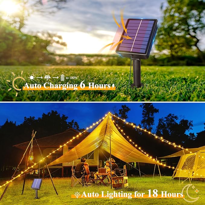 Ollny Solar String Lights Outdoor, 2 Pack Total 80FT 240LED Solar String Lights, 8 Modes IP67 Waterproof Fairy Lights for Outside Yard Garden Holiday Xmas Decorations, Warm White