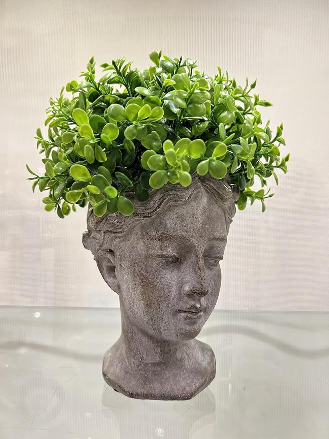 Abbott Collection Aphrodite Head Planter – Medium Indoor and Outdoor Planter Pots - Whimsical Woman Statue Head Planter for Flowers and Succulents (8.5 inch, Grey/Gold)