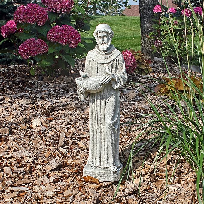 Design Toscano Nature's Nurturer Francis Assisi Religious Garden Decor Statue Bird Bath Feeder, Small, 20 inch, Cast Stone Resin, Antique Stone Finish