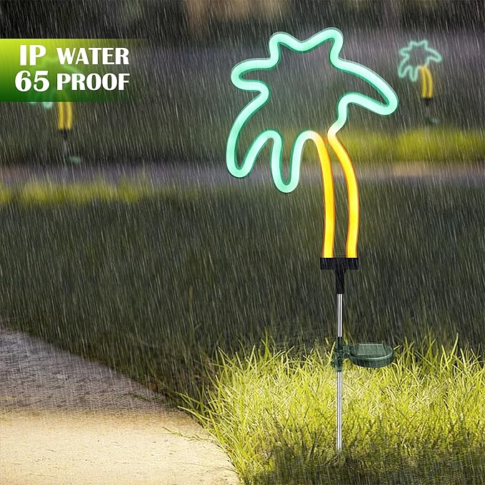 SunKite Solar Garden Lights - Coconut Solar Decorative Stake Lights Outdoor Waterproof Solar Neon Lights for Garden,Yard, Lawn, Pathway,Patio,Backyard,Pool,Hawaii Decor(2 Pack)