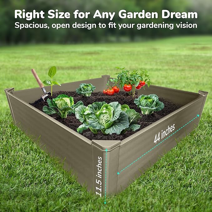 Raised Garden Bed - 4x4 ft Planter Box - Weathered Wood HDPE - No Tools Needed - DIY Kit for Urban Gardening, Flowers, Herbs & Vegetables - Made in The USA