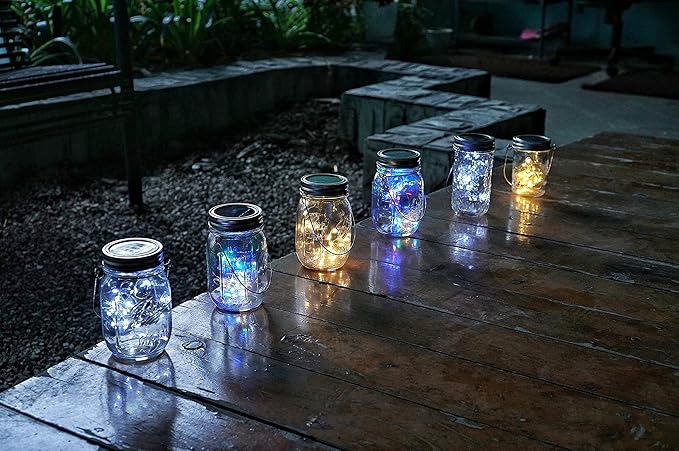 Decorman Solar Mason Jar Lights, 10 Pack 30 LED Fairy Star Firefly String Lids Lights with 10 Hangers for Patio Yard Garden Party Wedding Christmas Decoration(Jars Not Included) (10 Pack, Colorful)