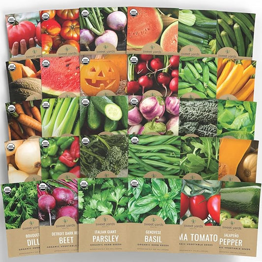 Organic Seeds Gardener Variety Pack - 30 Individual Packs - 2025 Season - Arugula, Basil, Winter Squash, Nantes Carrots and More! for Indoor & Outdoor Planting (Non-GMO, Certified Organic)