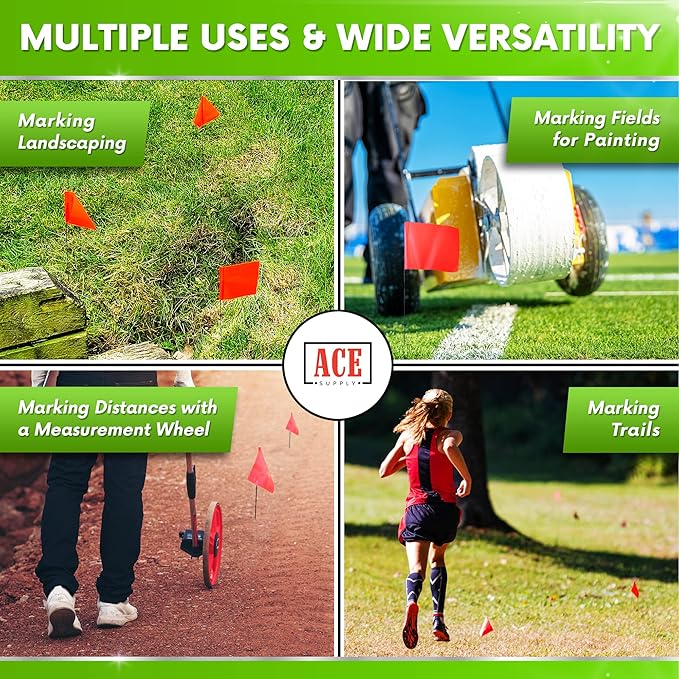 Fluorescent Orange Yard Marking Flags - 4x5x15 Inch Marker Flags - 50 Pack - Markers For Lawn, Irrigation, Landscaping, Survey & Sprinkler Head Marking