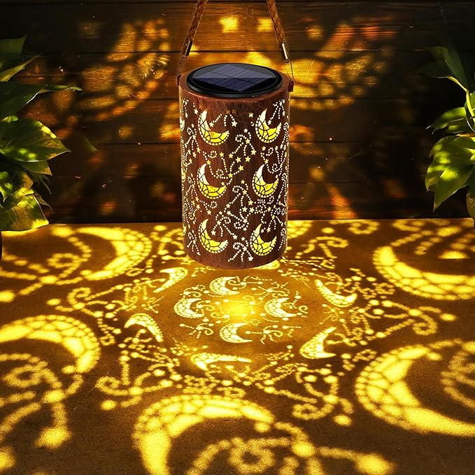Toodour Solar Lantern Outdoor, Hanging Solar Outdoor Lights Garden Decor, Waterproof Hollow Out Retro Metal Moon Decorative Lights for Patio, Balcony, Yard, Walkway, Landscape, Outdoor Decorations