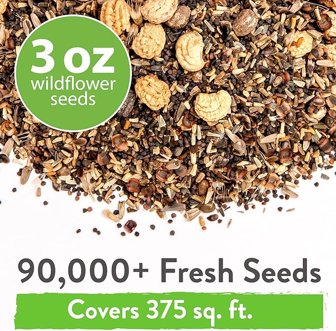 HOME GROWN 90,000+ Wildflower Seeds - Bulk Perennial Wild Flower Seeds Mix - 3oz Flower Garden Seeds for Attracting Bees, Birds & Butterflies - 24 Variety Plant Seeds for Outdoor Garden