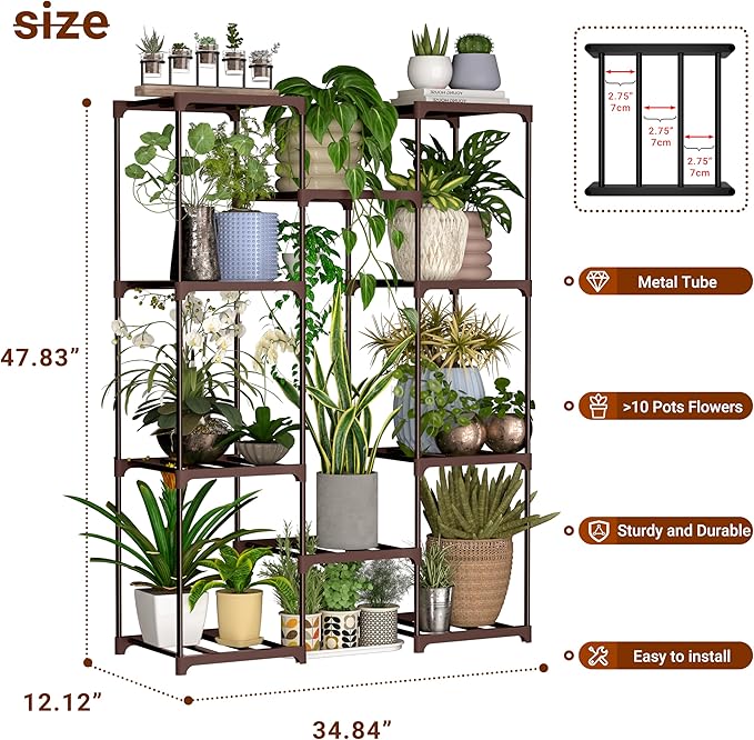 Tall Plant Stand Indoor Metal Plant Shelf Outdoor Tiered Plant Rack for Multiple Plants 4 Tiers 10 Pots Ladder Plant Holder Plant Table for Plant Pots Boho Home Decor for Gardening Gifts