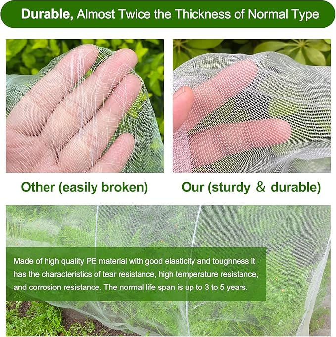 Garden Netting, Jevrench Durable Ultra Fine Garden Netting, Garden Plant Cover Row Cover Makes Plants, Vegetables, Fruits, and Flowers Grow Better (4ft x 25ft)