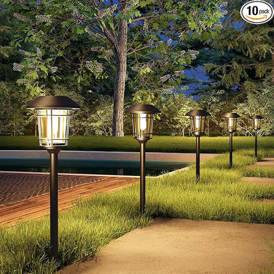 Grand patio Solar Outdoor Lights, 10 Pack, Glass Light Metal Pathway Light, Waterproof Landscape Lighting, Automatic Dusk and Dawn Sensor (Slate Gray)