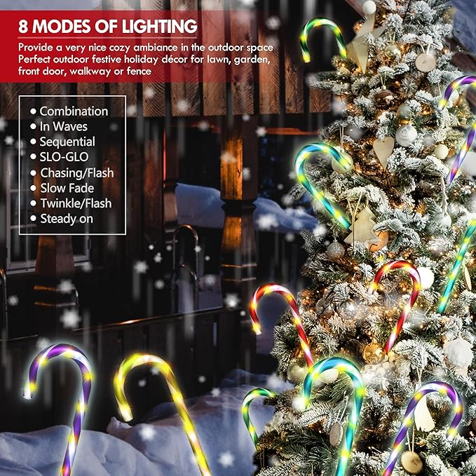 WeGuard 10PK Christmas Candy Cane Pathway Lights Outdoor Decorations 21" 8 Lighting Modes Flashing Waterproof Outdoor Lighted Christmas Decor for Garden Yard